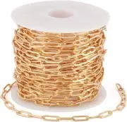 Gold Chain BULK 16K Plate for Jewelry Making Soldered Brass Paperclip Links 16ft