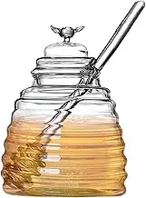 Honey Jar with Lid - Honey Storage Jar with Dipper,Transparent Honey Container Dispenser for Storing Syrup, Sauces, Salad Dressings
