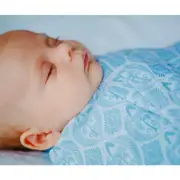 Organic Cotton Muslin Swaddle - Blue Tropics in Mist Blue