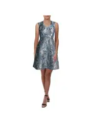 AIDAN MATTOX Womens Light Blue Sleeveless Short Fit + Flare Dress 8