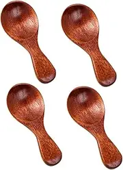 GLEAVI Wooden Flour Spoons 4pcs Mini Children's Dessert Spoons Baby Cutlery for Toddlers Safe for Rice Soup