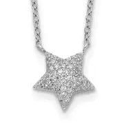 Sterling Silver Rhodium-Plated Cz Star With 2In Ext. Necklace