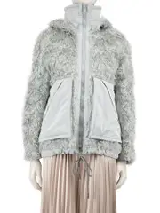 Blue Mohair Wool Fur Hooded Jacket