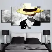Monkey D. Luffy Anime Cartoon Framed 5 Piece Canvas Wall Art Painting Wallpaper