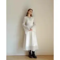 在飛比找ETMall東森購物網優惠-【 女神婚紗禮服】法國宮廷風喇叭袖氣質V領連身裙女春白色內搭