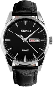 [BCB Wear] Mens Dress Wrist Watch Quartz Movement Black Face and Black Leather Band