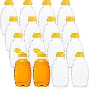 Bekith 16 Pack Plastic Empty Honey Bottle, 12oz Honey Squeeze Bottle with Leak Proof Flip-top Caps, Refillable Food Grade Honey Container for Storing and Dispensing