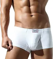 [AIEOE] Men's Boxer Shorts Underwear Elastic Low Waist Retro Shorts with Spacious Front Area, White, Large