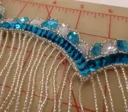 Scalloped beaded applique epaulet fringe beads sequins brighter blue silver 11"