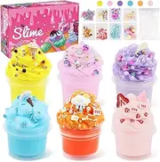 6-Piece Fluffy Slime DIY Set, Super Soft Butter DIY Slime Set, Children's Kneading Toy Gifts, Mini Scented Slime for Children's Parties, Birthdays, Halloween, Party Bag Girls
