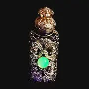 Uranium Glass Cabochon on Bottle for Perfume Czech Glass Gold Tone Filligree