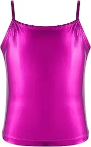 [Jugaoge] Girl's Shiny Metallic Camisole Tank Top Latin Belly Dance Performance Costume Sports Crop Top Vest