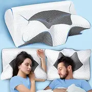 SAHEYER Cervical Pillow for Neck and Shoulder Pain Relief,Odorless Memory Foam Pillow with Armrest for Side Back Stomach Sleepers,Ergonomic 2 in 1 Contoured Pillow, Grey