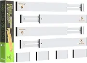 ANTOWIN Bamboo Drawer Dividers, Expandable Drawer Separators Splitter(43-56cm), Adjustable Spring-loaded Organizer for Large Utensil, Clothes, Tools Drawers(White)