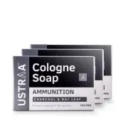 Ustraa Ammunition Cologne Soap with Charcoal & Bay Leaf, 125 gm (Pack of 3)