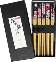 Exzact Chopsticks Gift Box - 5 Pairs of Reusable Bamboo Chopsticks in a Beautiful Black Handmade Box -Japanese Lucky Cat/ Fortune Cat