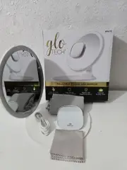 Glo-Tech 8" Foldable Travel LED Mirror 3 Light Settings 10X Magnification-White