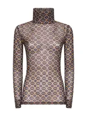 [Dries Van Noten] Dries Van Noten-Top In Rete Con Stampa Mini Tie Marrone-Donna XS