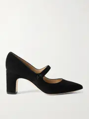 [Manolo Blahnik] Manolo Blahnik - Campariba 70 Grosgrain-trimmed Suede Mary Jane Pumps - Black - IT40.5 IT 40.5 Black