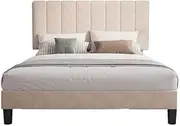 Royal Sleep King Bella Plush Velvet Headboard Bed Frame | Solid Wooden Base & Steel Slats Bed Frame | Non-Slip Rubber Foot Pads & Integrated USB Bed Frame