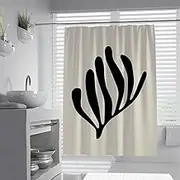 Contemporary Minimalist Abstract Shower Curtain Black Seaweed Leaves Bathroom Shower Curtains Set with Hooks Wet Room Decor Washable 150 x 200 cm