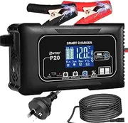 20-Amp Smart Car Battery Charger (AU Plug), 12V/20A and 24V/10A Fully Automatic Trickle Charger with LCD Display for Car, Motorcycle, Truck etc.