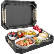 Bamboo Serving Tray with Handles Set of 2, 16.5x12 Inch Wood Serving Tray wit...