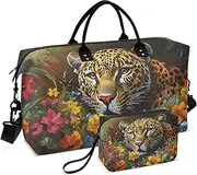 [ZRYSMY] Leopard Portrait Garden Duffel Bag for Traveling, Travel Bag Gym Bag, with Multiple Interior Pockets Shoulder Weekender Bag for Women Men with Toiletry Bag 20.5L x 1.9W x 13.8H, Multi-Colored