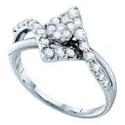 14k White Gold Flower Cluster Diamond Band Ring .69 Cttw