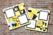 Baby Bee Yellow Newborn Girl 2 PRINTED Premade Scrapbook Pages BLJgraves 64