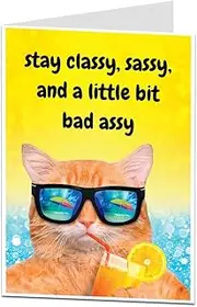 LimaLima Funny Birthday Card For Her Women Perfect For Sister & Best Friend Humorous Cat Design Stay Classy, Sassy And A Little Bit Bad Assy