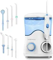 TUREWELL FC162 Water Dental Flosser for Teeth/Braces,10 Pressure Levels, 8 Water Jet Tips for Family, 600ML Electric Water Dental Oral Irrigator for Teeth Clean (White)