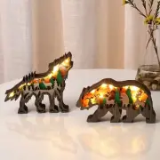 Squirrel Mass Ornament Decoration Figurine LED Light Wooden Animal Wooden Figure