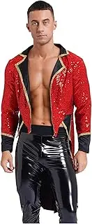 Yruioon Men Halloween Showman Cosplay Costume Long Sleeve Sequins Tailcoat Tuxedo Jacket