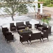 Patio Furniture Sets 16 Piece Garden Lounge Set with Cushions Poly Rattan Black