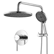 WELS Round 10" Rain Shower Head Set With Mixer Tap Handheld Heads Brass Gooseneck Wall Arm Rail 2in1 Shower Combo