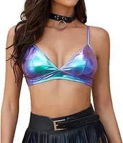 [Gatielzana] Metallic Silver Bralette Bra - Plunge, Light Support