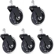 AIMALL 5pcs 3-Inch PU Transparent Caster Wheels, Mute Swivel for Office Chair and Luggage, Durable Stainless Steel