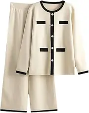[Generic] Women's Sweater Sets Loose Button Front Pullover Tops Elastic High Waist Wide Leg Pants Tracksuits Dress Lounge Sets