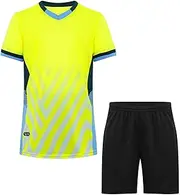 [inhzoy] Boys Quick-Drying Sports Outfit Set Short Sleeve T-Shirt with Pockets Shorts for Football Basketball Volleyball