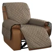 Recliner Sofa Cover with Pocket, Slipcovers Reversible Washable Elastic Adjustable Strap for home(1 Seater,Taupe)