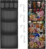 Storage for Stuffed Animals,Over Door Organizer for Stuffed Animals,Mesh Hanging Organizer Toy Storage Bag Hanging Storage Pockets for Kids Room Bathroom (black)