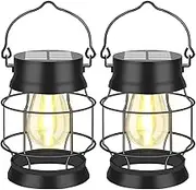 Solar Garden Lights Hanging Solar Lantern Outdoor Waterproof ,2 Pack Solar Powered Landscape Lanterns Black Solar Lights Outdoor Lighting for Patio, Yard, Garden and Pathway (Warm White)