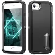 MCC Shockproof iPhone SE 2022 3rd Gen Case Cover Heavy Duty w/ Stand Apple [Black+Black]