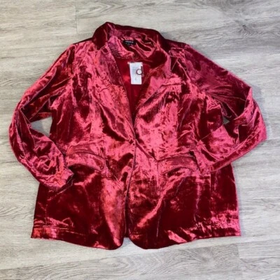 Torrid Velvet Classic Blazer Jacket Jester Red Plus Size 00 Medium Large NWT