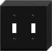 ENERLITES Double Toggle Switch Cover, Two Gang Light Switch Wall Plate, Standard Size 2-Gang 4.5" x 4.5", Unbreakable Polycarbonate Thermoplastic, UL Listed, 8812-BK-5PCS, Black (5 Pack)