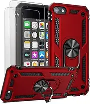 ULAK Compatible with iPod Touch 7/6/5 Case with 2 HD Screen Protectors, Hybrid Rugged Shockproof Cover with Built-in Kickstand for iPod Touch 7th/6th/5th Generation (Red)