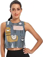 [Joisal] Cute Llamas and Cactuses Womens Tank Tops Workout Crop Yoga Running Gym Women Workout Tops