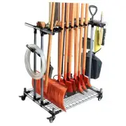 Garden Tool Storage Rack with Wheels Heavy-Duty Organizer for Garage, Yard,