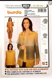 NEW Burda 8624 Sewing Pattern Loose Fitting Shirt Chemise Tshirt Size 18-32